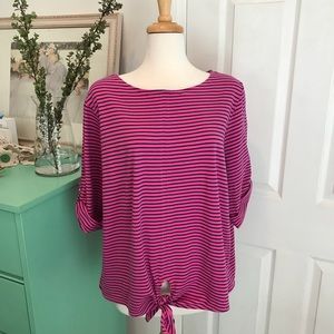 Pink & Navy striped cotton shirt